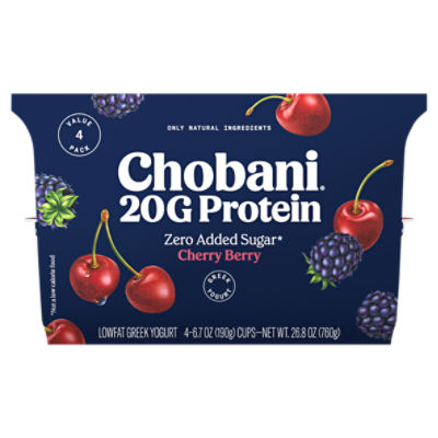 Chobani 20g Protein Cherry Berry Lowfat Greek Yogurt, 6.7 oz, 4 count