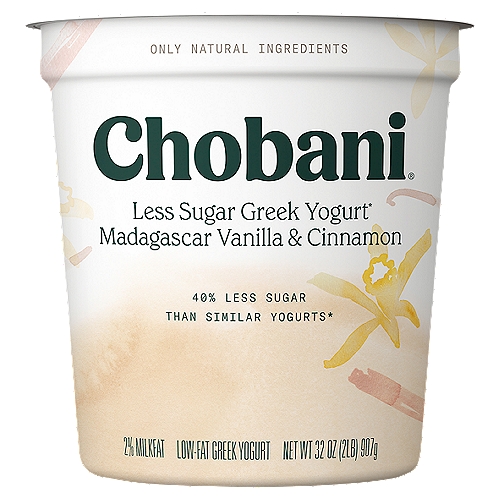 Chobani® Less Sugar* Low-Fat Greek Yogurt Madagascar Vanilla & Cinnamon 32oz