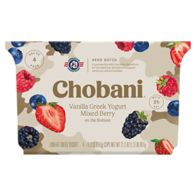 Chobani Lowfat Vanilla Greek Mixed Berry on the Bottom Yogurt Value 4 Pack 4 - 5.3 oz Cups