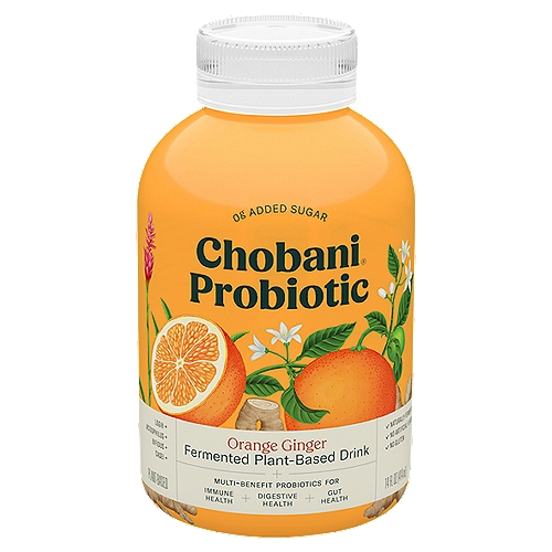 Chobani Probiotic Lemon Ginger Fermented Plant-Based Drink, 14 fl oz
This bottle is alive!
Chobani® Probiotic is a fermented wellness drink teeming with life. Using natural fermentation, billions of probiotic cultures are feeding on oats and apples. In the bottle, cultures stay live and active. In your gut, they flourish, supporting immune health and digestion.

Sensory Profile
Top note - Tangy, citrusy
Undertone - Bold, zesty
Finish - Herbaceous, clean

Why the Separation
That's life. It's the natural by-product of fermentation-and what makes this bottle a globe of beautiful pastel goodness when swirled gently.