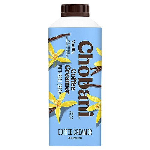 Chobani Vanilla Coffee Creamer, 24 fl oz
No rBST*
*Milk from rBST-treated cows is not significantly different.

Creamy and delicious
Enjoy your favorite dairy coffee creamer flavors without added oils

From farm to mug
A better dairy coffee creamer made from farm-fresh cream