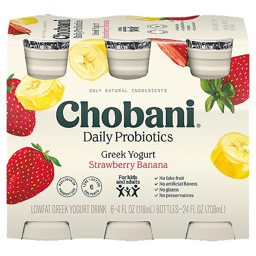 Chobani Probiotic Blueberry Pomegranate Daily Yogurt Drink, 4 fl oz, 6 count
1% Milkfat Lowfat Yoghurt Drink

Multi-Benefit Probiotics for
Immune Health + Digestive Health + Gut Health

Probiotics Are Live Microorganisms Like those Found Naturally in Your Gut. When Consumed in Adequate Amounts they Provide a Health Benefit.

6 live and active cultures: Yogurt cultures (S. Thermophilus, L. Bulgaricus) and probiotic cultures (LGG® L. Rhamnosus, L. Acidophilus, Bifidus, L. Casei).