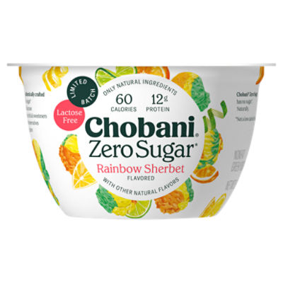 Chobani Zero Sugar Rainbow Sherbet Flavored Nonfat Greek Yogurt Limited Batch, 5.3 oz, 5.3 Ounce