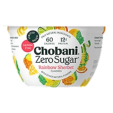 Chobani Zero Sugar Rainbow Sherbet Flavored Nonfat Greek Yogurt Limited Batch, 5.3 oz