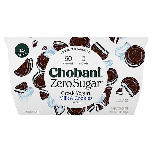 Chobani Zero Sugar Nonfat Greek Milk & Cookies Flavored Yogurt 4 - 5.3 oz Cups