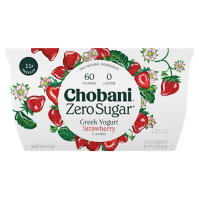 Chobani Zero Sugar Nonfat Greek Strawberry Flavored Yogurt 4 - 5.3 oz Cups