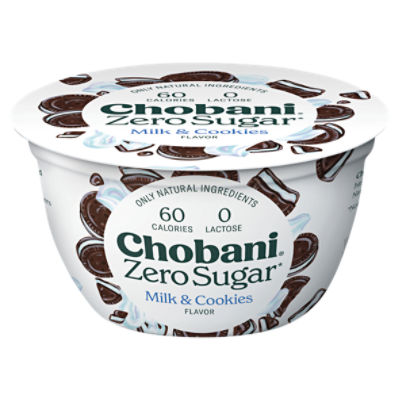 Chobani Zero Sugar Nonfat Greek Milk & Cookies Flavored Yogurt 5.3 oz, 5.3 Ounce