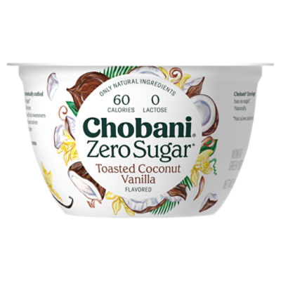 Chobani Zero Sugar Nonfat Greek Toasted Coconut Vanilla Flavored Yogurt 5.3 oz, 5.3 Ounce