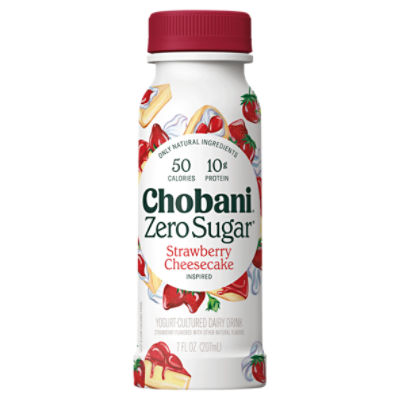 Chobani Zero Sugar Strawberry Cheesecake Inspired Yogurt-Cultured Dairy Drink, 7 fl oz
