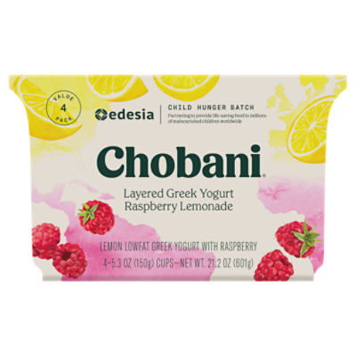 Chobani Lowfat Layered Greek Raspberry Lemonade Yogurt Value 4 Pack 4 - 5.3 oz Cups