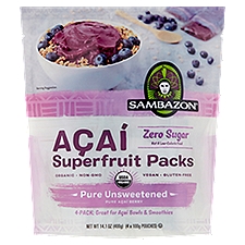 Sambazon Zero Sugar Pure Unsweetened Açaí Berry Superfruit Packs, 4 count, 14.1 oz 