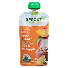 Sprout Peach Oatmeal Stage 2 6 Months & Up, Organic Baby Food, 3.5 Ounce