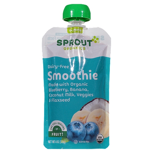Sprout Blueberry Banana with Coconut Milk Veggies & Flax Seed Smoothie, 4 oz
A delicious blend of whole fruits, coconut milk, veggies, and flax that provides essential nutrients for toddlers.