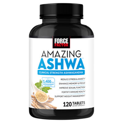 Force Factor Amazing Ashwa Clinical Strength Ashwagandha Dietary Supplement, 120 Count
