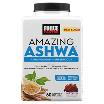 Force Factor Amazing Ashwa Triple Berry Flavor Dietary Supplement, 60 count