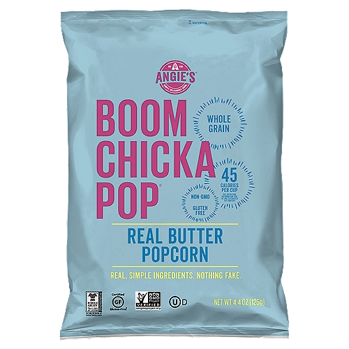 Angie's Boom Chicka Pop Real Butter Popcorn, 4.4 oz
This one's going to blow your butter-loving minds. Grab a bag of Angie's BOOMCHICKAPOP Real Butter Popcorn for a convenient snack made with real, simple ingredients. This whole-grain, non-GMO popcorn is a flavorful, gluten-free snack with 45 calories per cup and 0 grams trans fat per serving. Butter lovers can enjoy delicious, real butter popcorn that's ready to eat right out of the bag and that helps crush your cravings. After-school snacks, parties, picnics and movie nights will never be the same with Angie's BOOMCHICKAPOP Butter Popcorn. Order a bag for a salty snack and pop of positivity anytime.