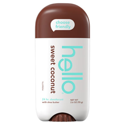 hello Sweet Coconut Aluminum Free Deodorant with Shea Butter, Baking Soda Free Deodorant, 2.6 oz.