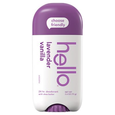 hello Lavender Vanilla Aluminum Free Deodorant with Shea Butter, Baking Soda Free Deodorant, 2.6 oz.