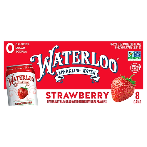 Waterloo Strawberry Sparkling Water, 12 fl oz, 8 count