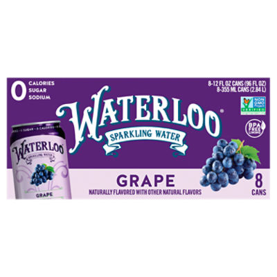 Waterloo Grape Sparkling Water, 12 fl oz, 8 count