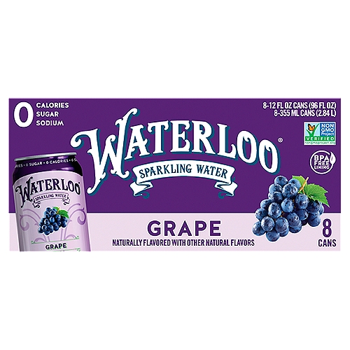 Waterloo Grape Sparkling Water, 12 fl oz, 8 count