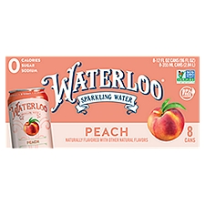 Waterloo Peach Sparkling Water, 12 fl oz, 8 count