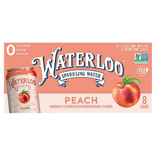 Waterloo Peach Sparkling Water, 12 fl oz, 8 count