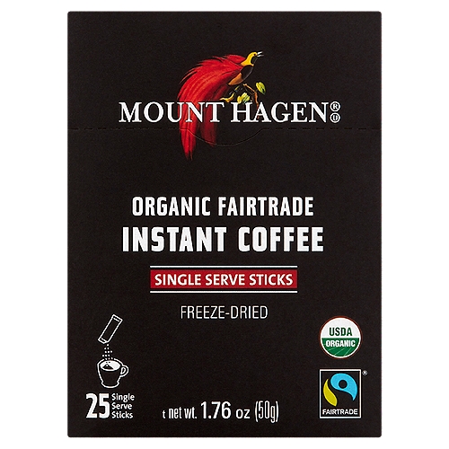 Mount Hagen Organic Fairtrade Instant Coffee, 25 count, 1.76 oz
What goes into making a perfect coffee:
It might sound simple, but that is precisely our goal: perfect coffee. To us, it's far more than a matter of tasting great. We already take care of that as a matter of principle, since nothing but fresh Arabica beans from the best high-altitude regions, gently roasted, cultivated and refined, make it into our packages. To us, perfection means that we only procure ecologically cultivated coffees in their countries of origin from small-scale farmers at Fairtrade conditions. After all, everyone benefits this way: nature and the farmers, since they get better prices and we get the finest hand-selected goods. And you get shamelessly delicious coffee. Sound perfect?