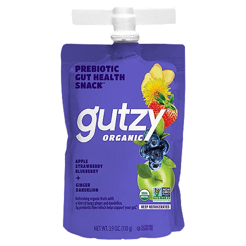 Gutzy Organic Apple, Strawberry, Blueberry + Ginger Dandelion Prebiotic Gut Health Snack, 3.9 oz