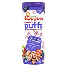Happy Baby Organics Organic Superfood Puffs Purple Carrot & Blueberry, Grain Snack, 2.1 Ounce