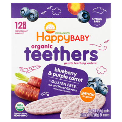 Happy Baby Organics Organic Teether Gentle Teething Wafers, Sitting Baby, 0.14 oz, 12 count