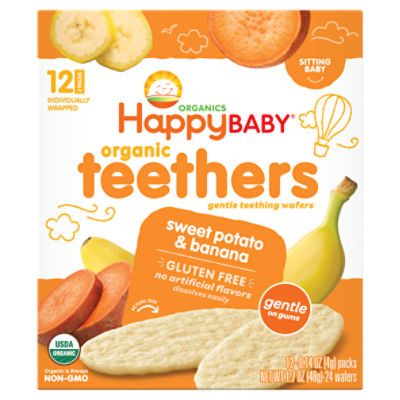 Happy Baby Organics Organic Teethers Sweet Potato & Banana Teething Wafers, 0.14 oz, 12 count