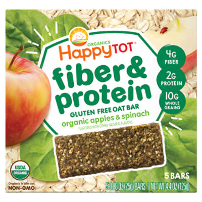 Happy Tot Organics Fiber & Protein Gluten Free Oat Bar Organic Apple & Spinach 5-0.88 oz Bars UNIT