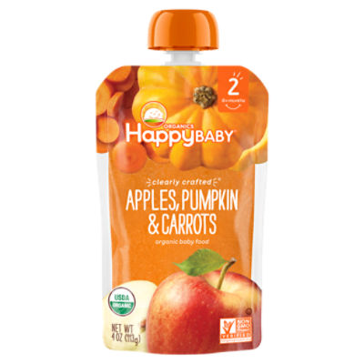 Happy Baby Organics Clearly Crafted Stage 2 Apples, Pumpkin & Carrots Pouch 4oz UNIT