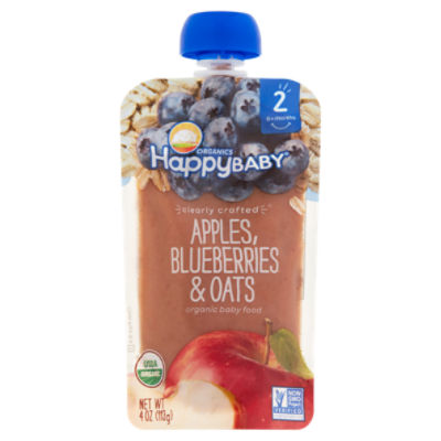 Happy Baby Organics Apples, Blueberries & Oats Organic Baby Food, Stage 2, 6+ Months, 4 oz