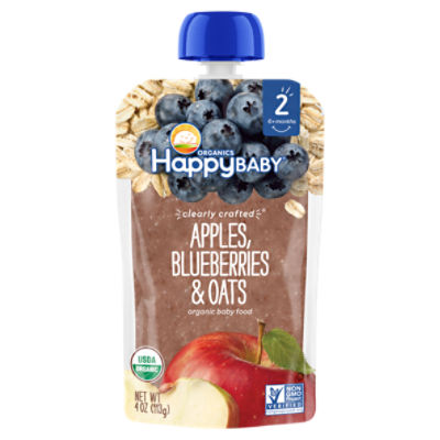 Happy Baby Organics Apples, Blueberries & Oats Organic Baby Food, Stage 2, 6+ Months, 4 oz, 4 Ounce