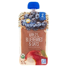 Happy Baby Organics Apples, Blueberries & Oats Organic Stage 2 6+ Months, Baby Food, 4 Ounce