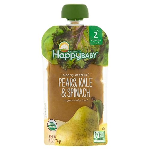 Happy Baby Organics Organic Pears, Kale & Spinach Organic Baby Food, Stage 2, 6+ months, 4 oz