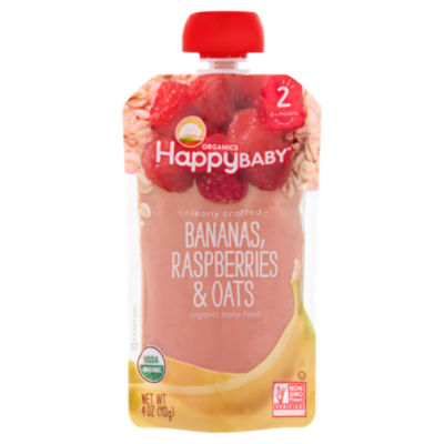 Happy Baby Organics Bananas, Raspberries & Oats Organic Baby Food, Stage 2, 6+ Months, 4 oz