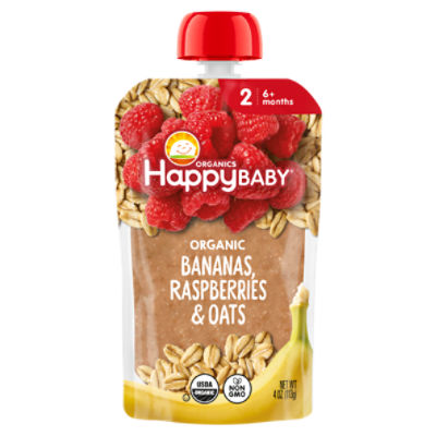 Happy Baby Organics Bananas, Raspberries & Oats Organic Baby Food, Stage 2, 6+ Months, 4 oz