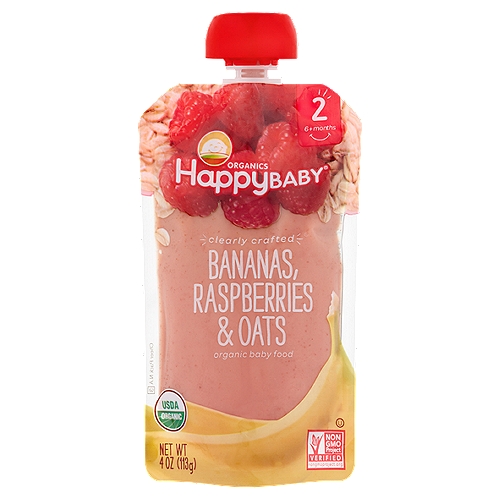 Happy Baby Organics Bananas, Raspberries & Oats Organic Baby Food, Stage 2, 6+ Months, 4 oz
Our yummy recipe includes
3/5 banana
11 raspberries
1 tsp oats