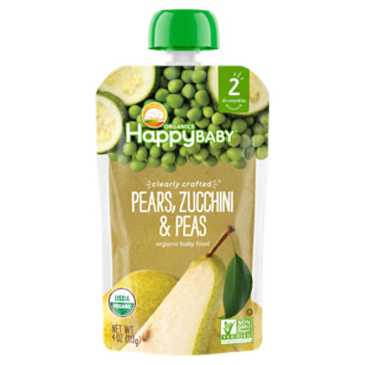 Happy Baby Organics Clearly Crafted Stage 2 Pears, Zucchini & Peas Pouch 4oz UNIT