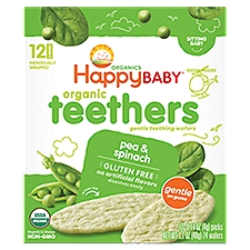 Happy Baby Organics Organic Teethers Gluten Free Gentle Teething Wafers Pea & Spinach 12-0.14 oz Packs UNIT