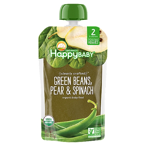 Happy Baby Organics Clearly Crafted Stage 2 Green Beans, Spinach & Pears Pouch 4oz UNIT