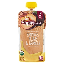 Happy Baby Organics Bananas, Plums & Granola Stage 2, 6+ months, Organic Baby Food, 4 Ounce