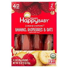 Happy Baby Organics Bananas, Raspberries & Oats Organic Baby Food, Stage 2, 6+Months, 4 oz, 4 count