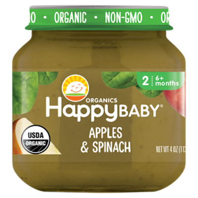 Happy Baby Organics Apples & Spinach Baby Food, Stage 2, 6+ Months, 4 oz, 4 Ounce