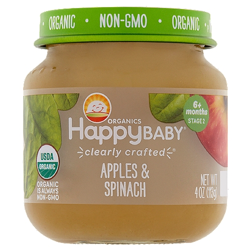 Happy Baby Organics Apples & Spinach Baby Food, Stage 2, 6+ Months, 4 oz