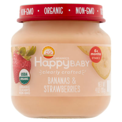 Happy Baby Organics Bananas & Strawberries Baby Food, Stage 2, 6+ Months, 4 oz