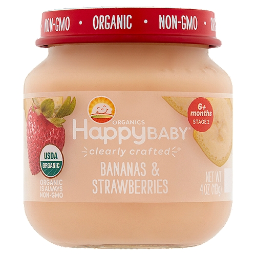 Happy Baby Organics Bananas & Strawberries Baby Food, Stage 2, 6+ Months, 4 oz
Clearly crafted®

3/4 banana
1 1/3 strawberries